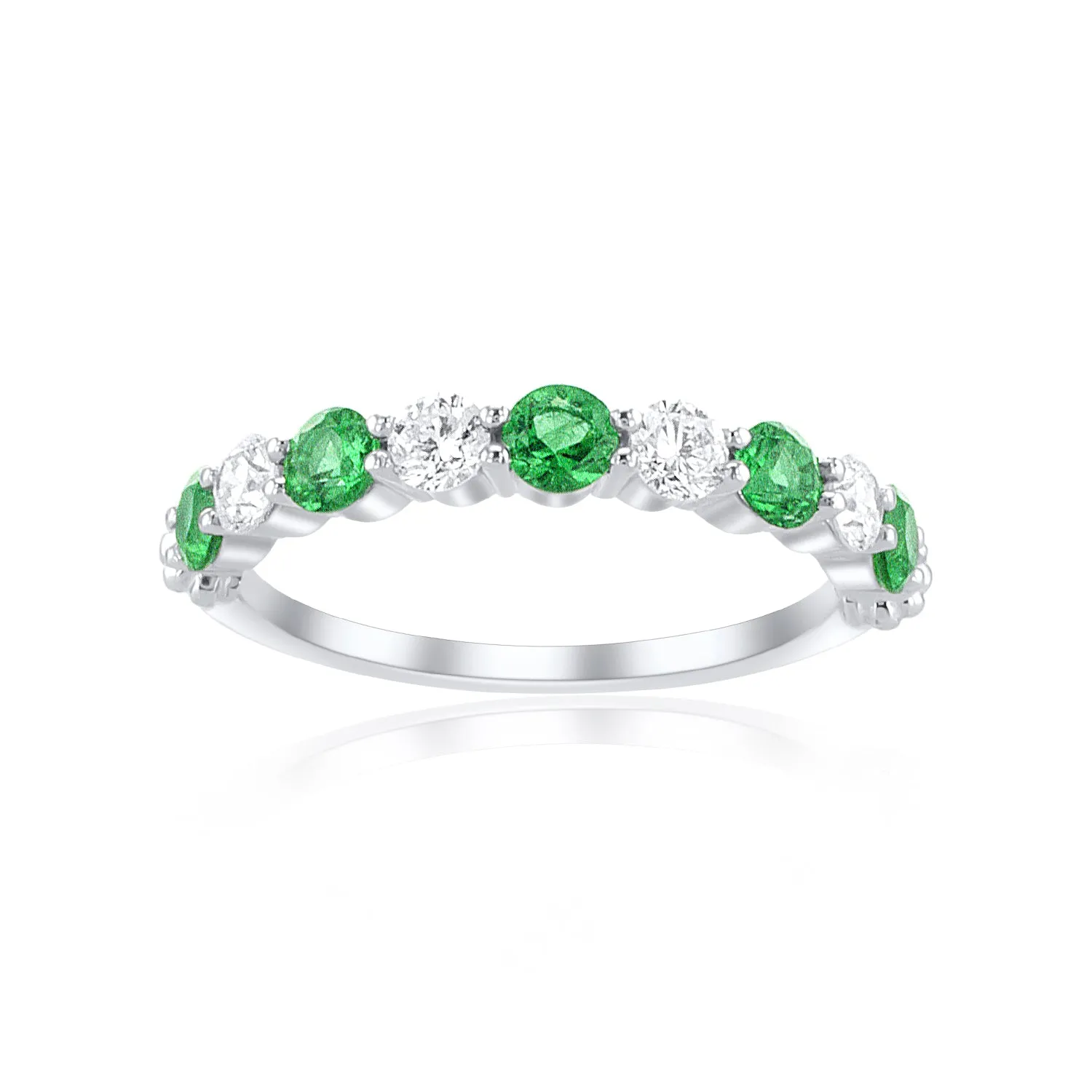 0.52 Carat Emerald/ 0.38 Carat Diamond Band In 18k White Gold