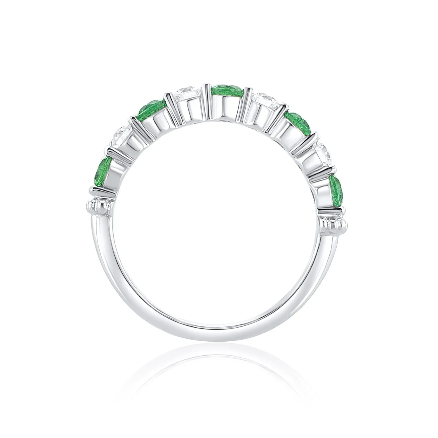 0.52 Carat Emerald/ 0.38 Carat Diamond Band In 18k White Gold