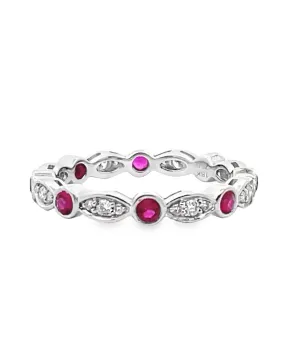 18K White Gold Ruby and Diamond Eternity Ring