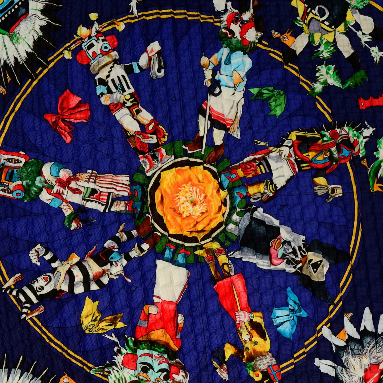 1992 Hermès Kermit Oliver Plisse Pleated Kachinas Silk Scarf