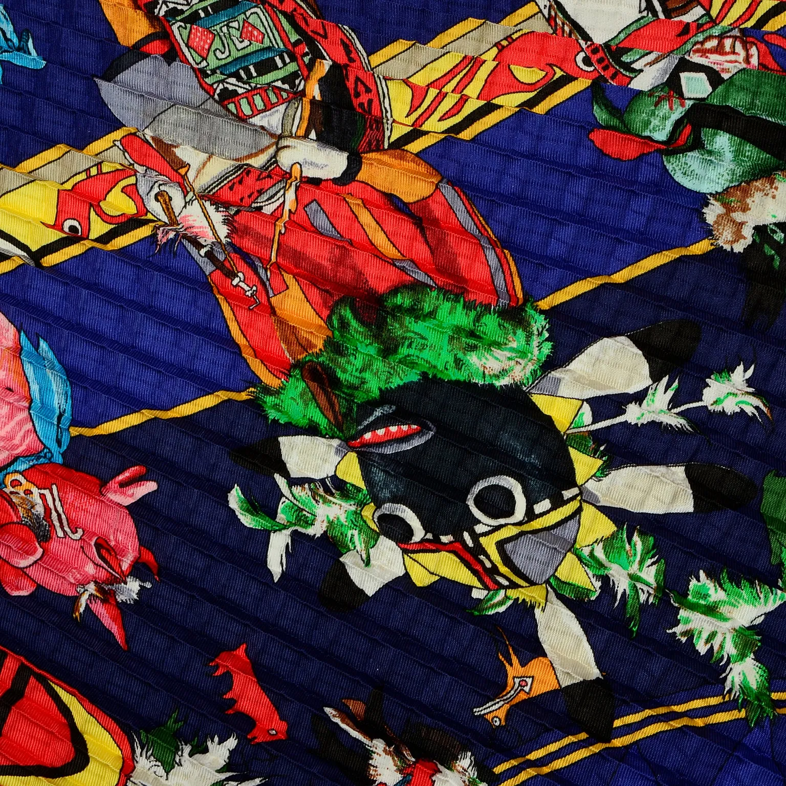 1992 Hermès Kermit Oliver Plisse Pleated Kachinas Silk Scarf