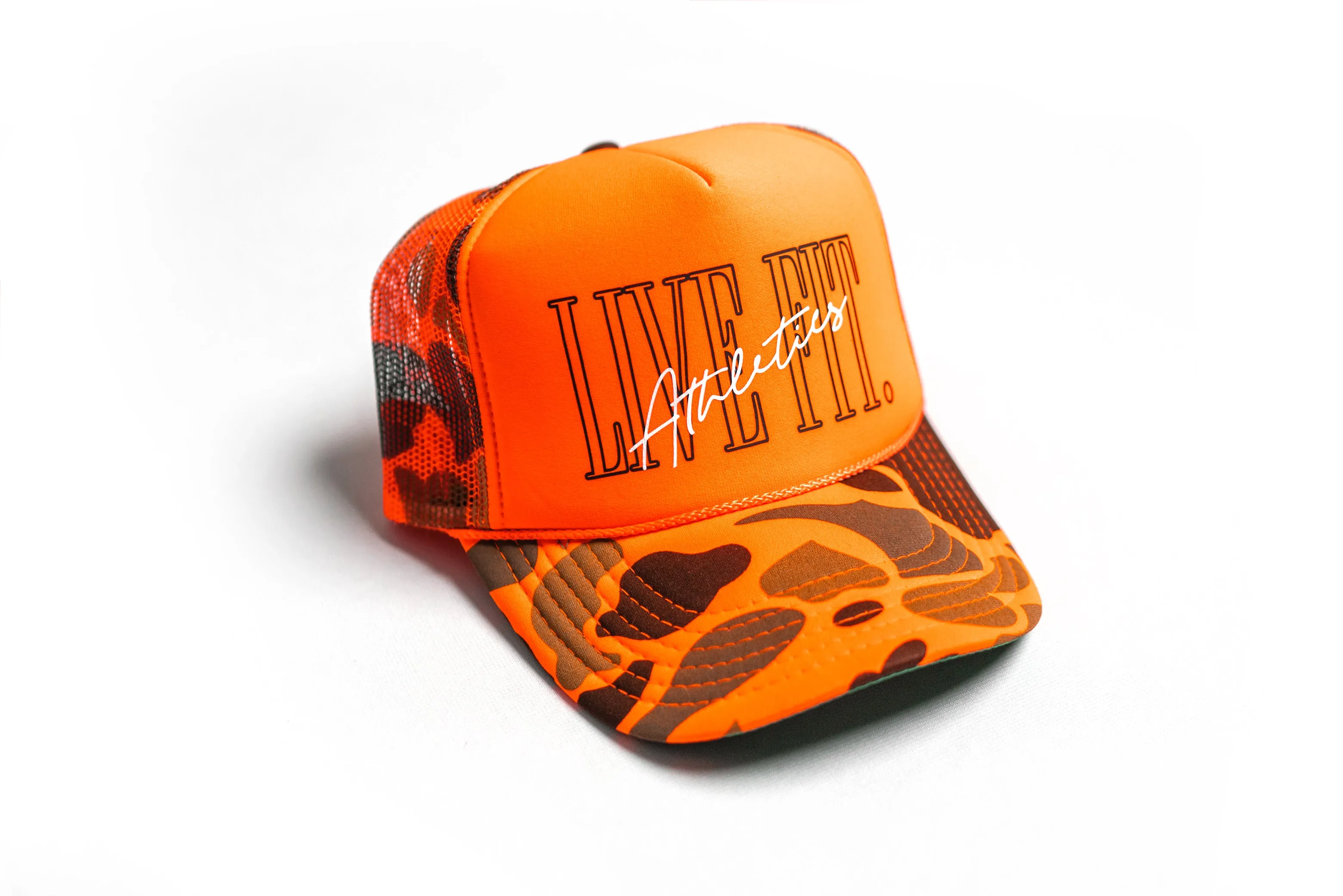 5 Panel Foam Trucker Hat  - Orange Neon Camo