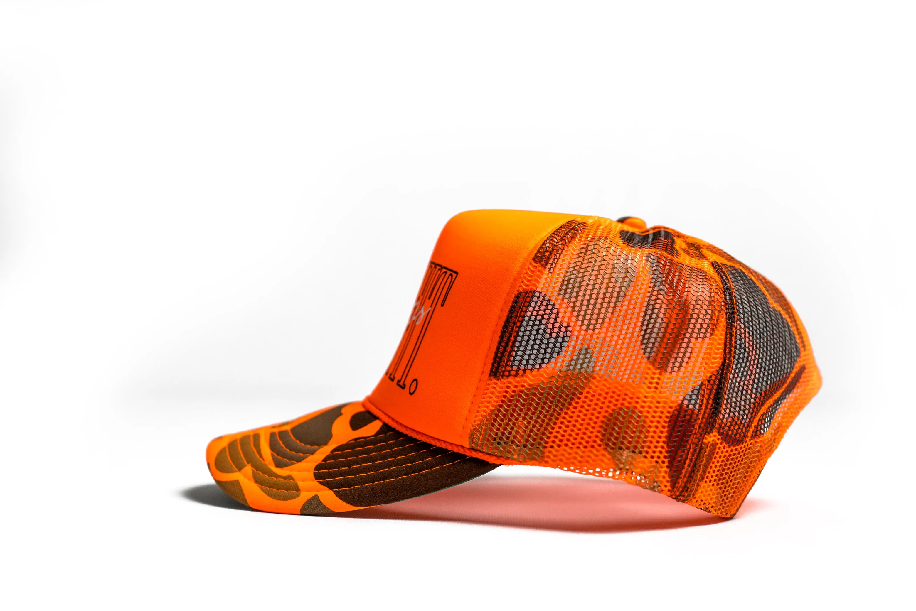 5 Panel Foam Trucker Hat  - Orange Neon Camo