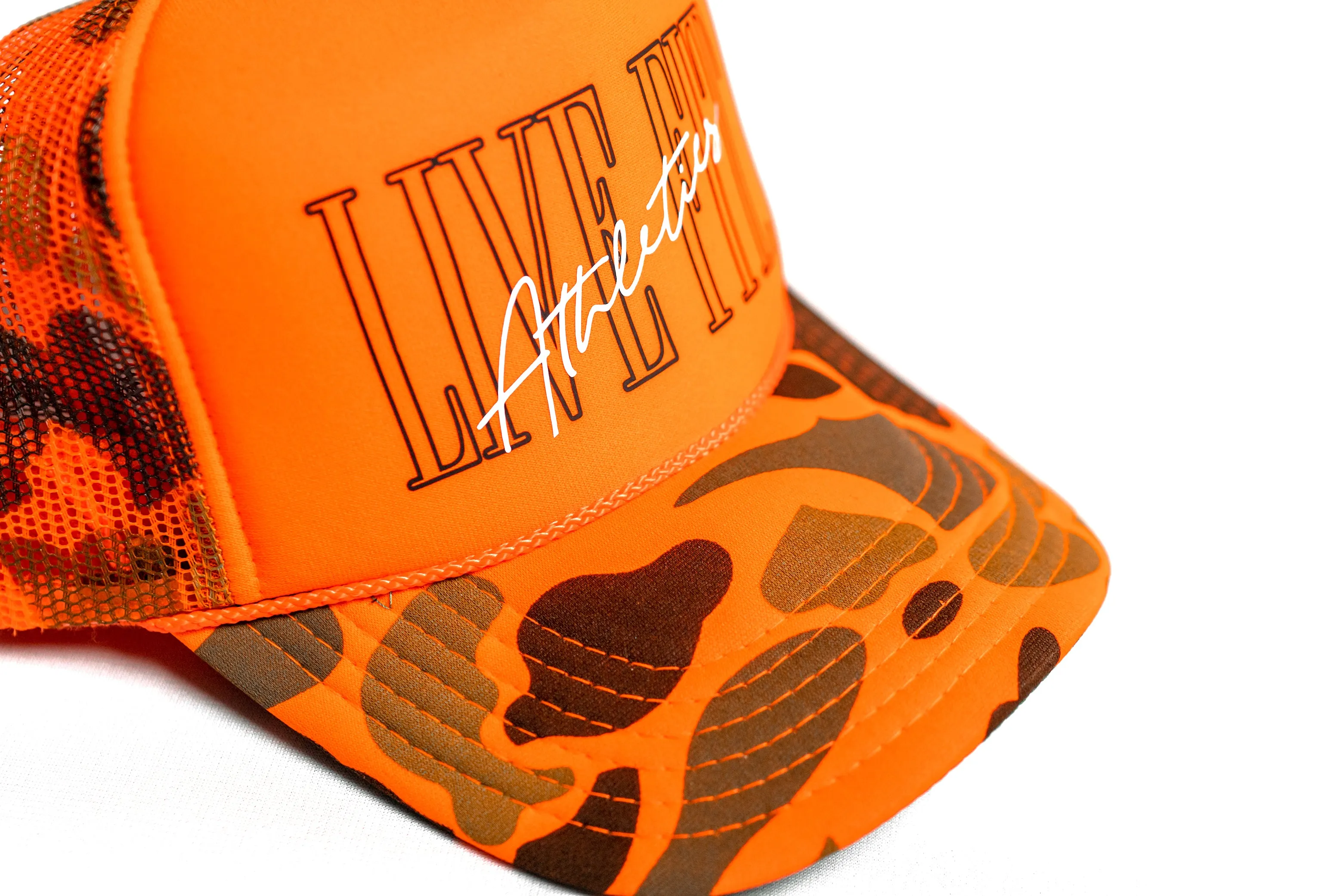 5 Panel Foam Trucker Hat  - Orange Neon Camo