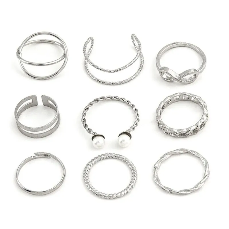 9 Pieces Vintage Stackable Midi Rings Set S 4471234