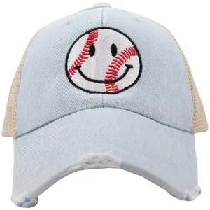 Baseball smiley happy face trucker hats Sports mom Gameday