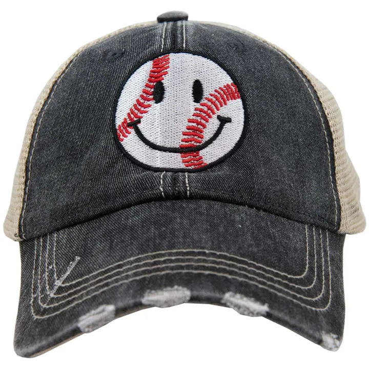 Baseball smiley happy face trucker hats Sports mom Gameday