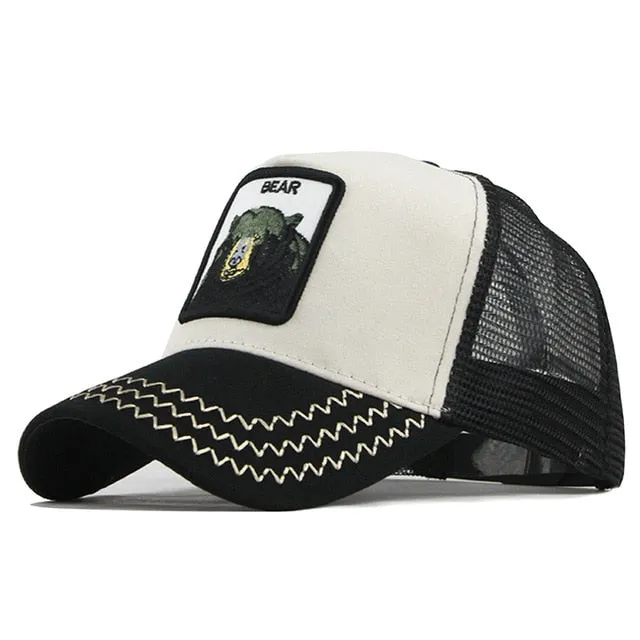 Bear Embroidered Mesh Trucker Snapback Baseball Cap