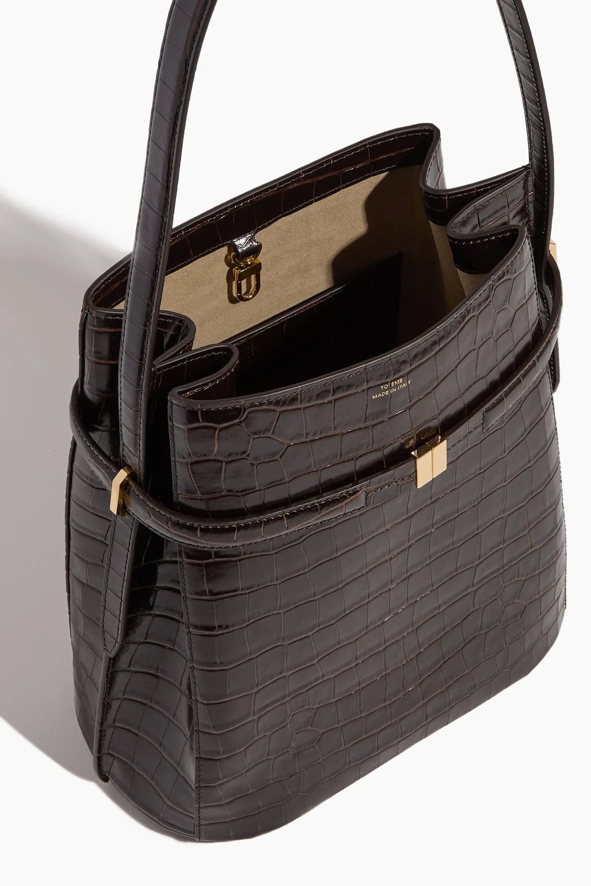 Belted Bucket Bag in Dark Brown