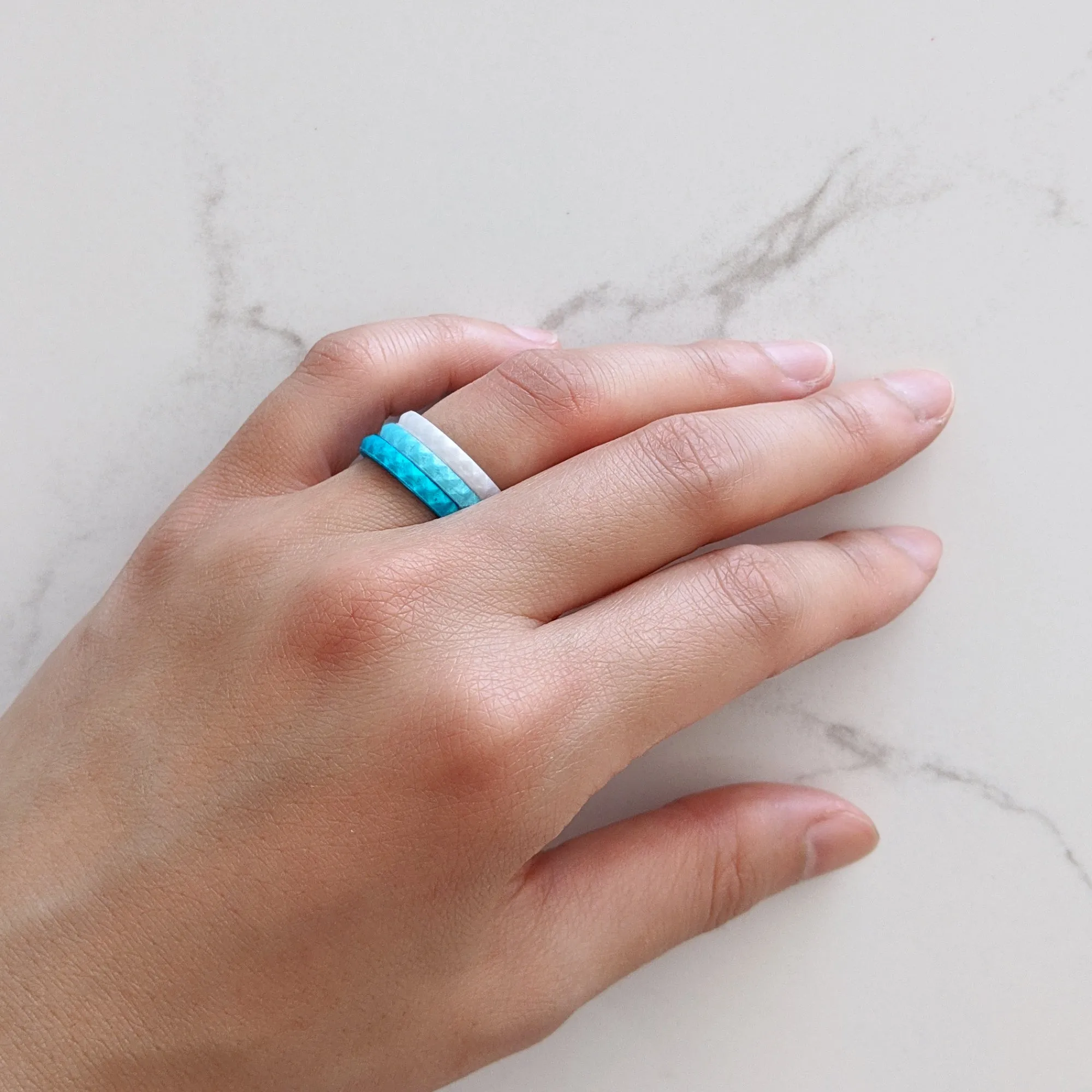 Blue Sky Pyramid Stackable Slim Thin Silicone Ring for Women