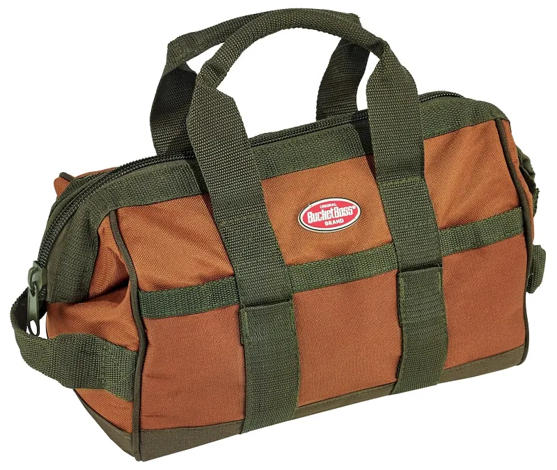 Bucket Boss Original 60012 Gatemouth Tool Bag, 12 in W, 7 in D, 9 in H, 16-Pocket, Poly Ripstop Fabric, Brown :EA: QUANTITY: 1