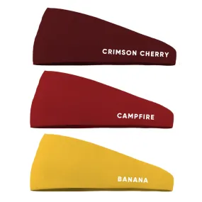 Campfire Combo Pack - 1 Solid Crimson Cherry, 1 Solid Campfire and 1 Solid Banana Wicking Headband