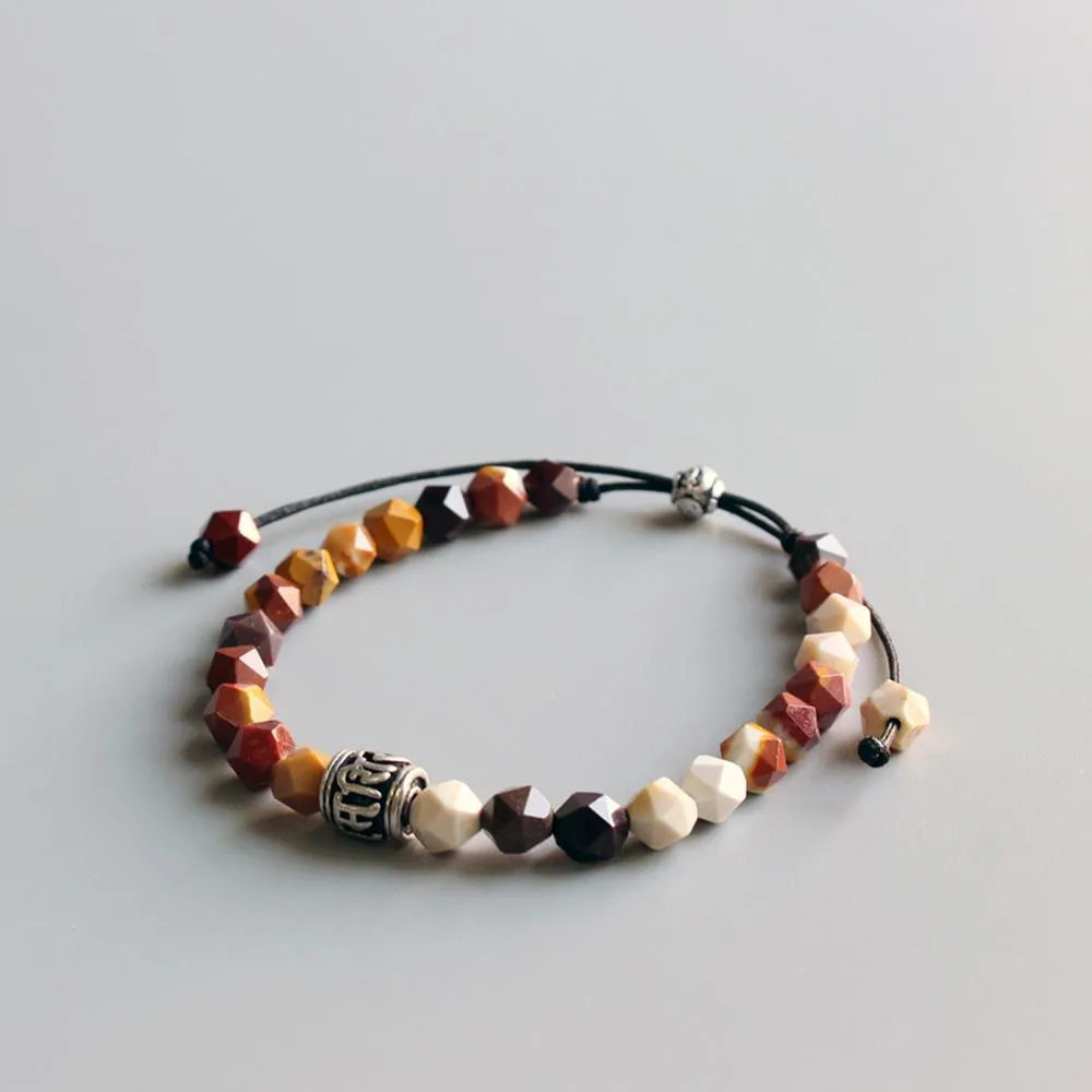 Carved Natural Stone Beaded Bracelet