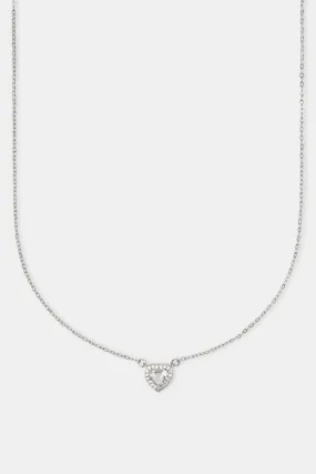 Clear Heart Bezel Necklace - White