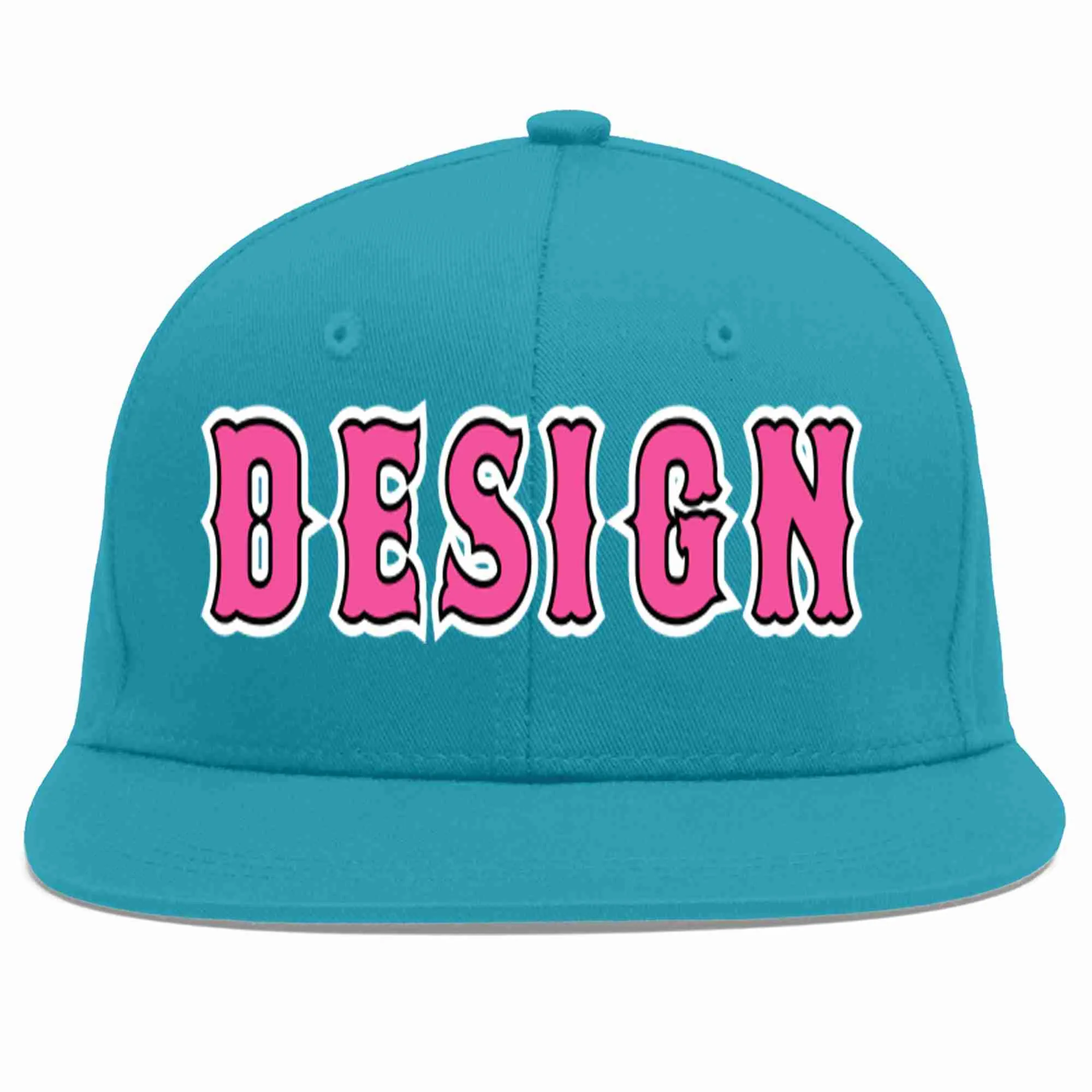 Custom Aqua Pink-Black Flat Eaves Sport Baseball Cap Design for Men/Women/Youth