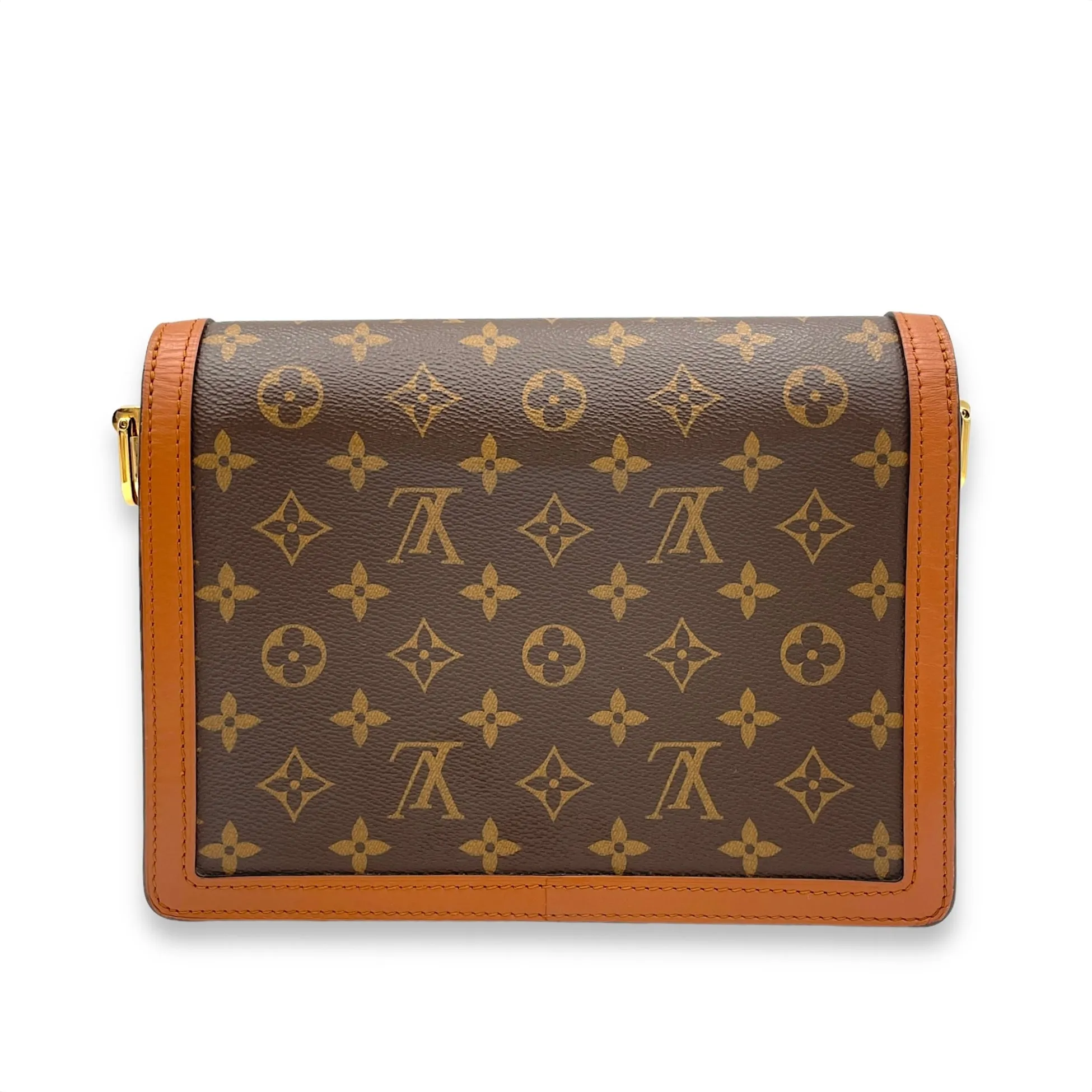 Dauphine MM Brown Crossbody Bag in Monogram Coated Canvas, Gold hardware