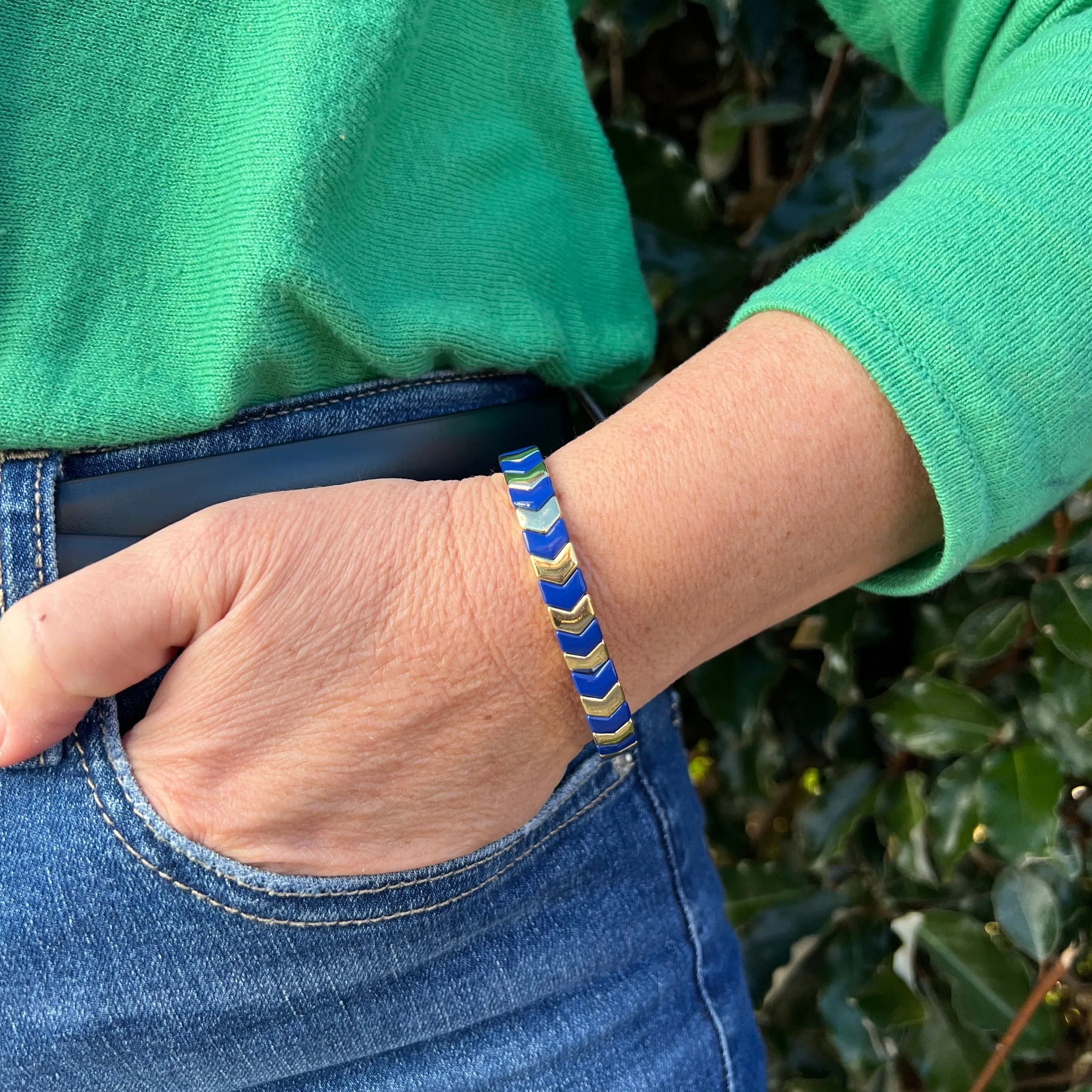 Enamel Bracelet Chevron Blue & Gold