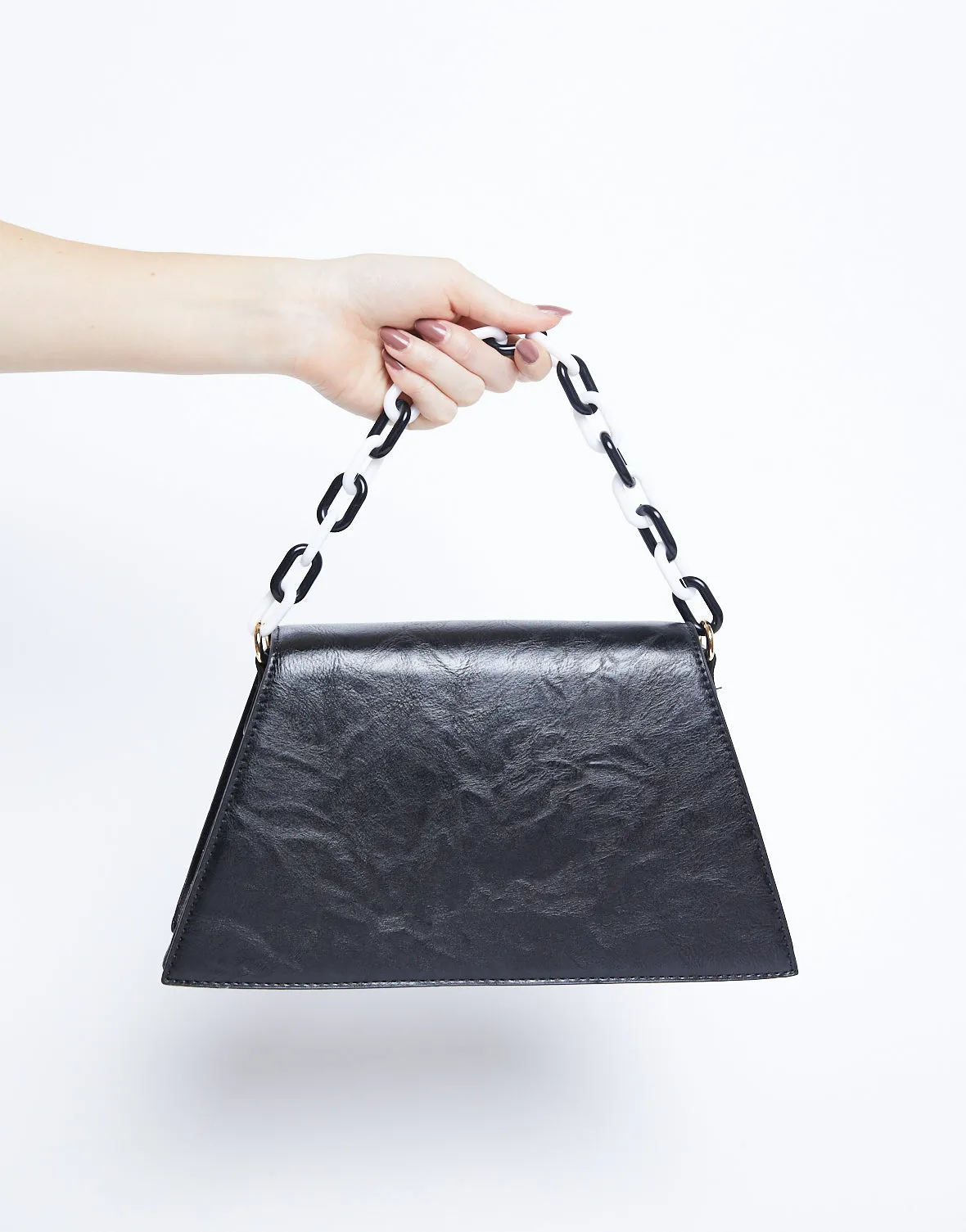 Faux Leather Trapezoid Bag