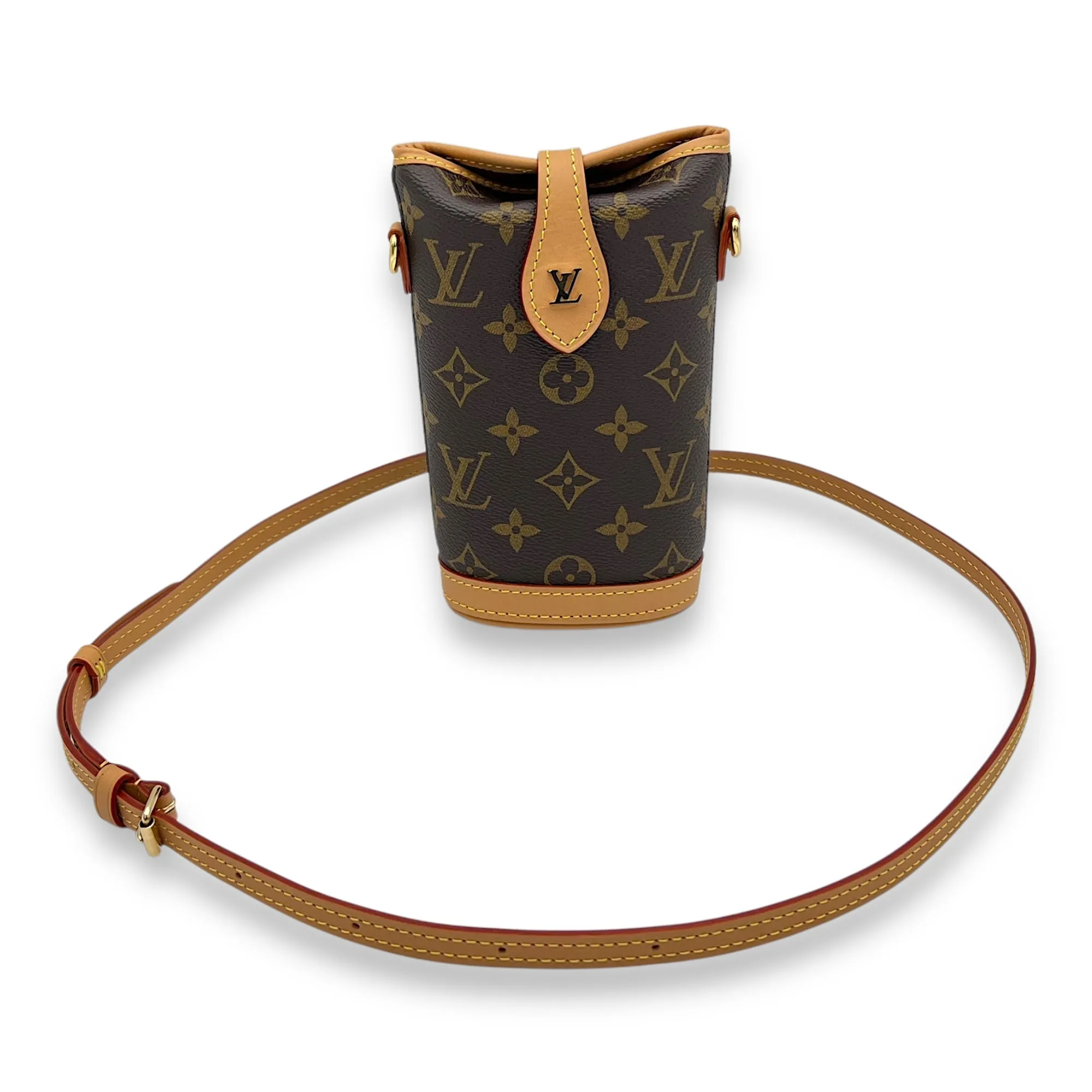 Fold Me Crossbody Bag Brown in Monogram Coated Canvas, Gold hardware