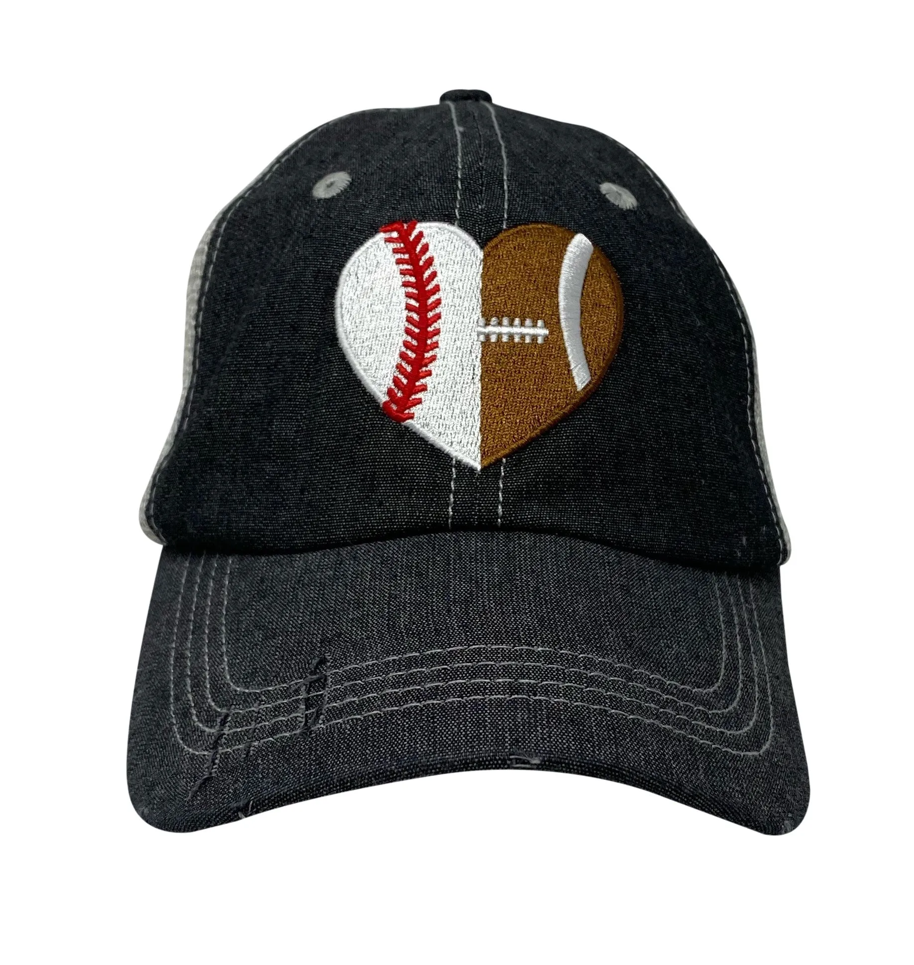 Football Baseball Heart Half Football Mom Half Baseball MOM Mesh Embroidered MESH Hat Baseball Football Mom Trucker Cap Trucker Hat -318