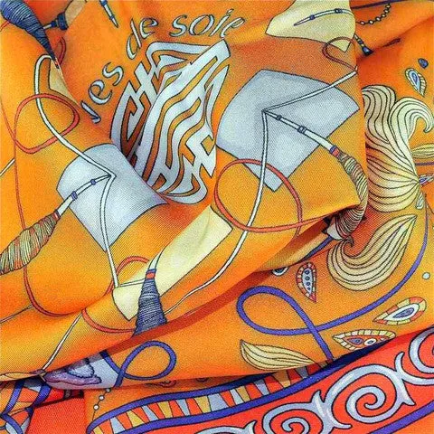 FRENCH SILK SCARF - SILK ROAD - Mandarin Orange - 27x27"