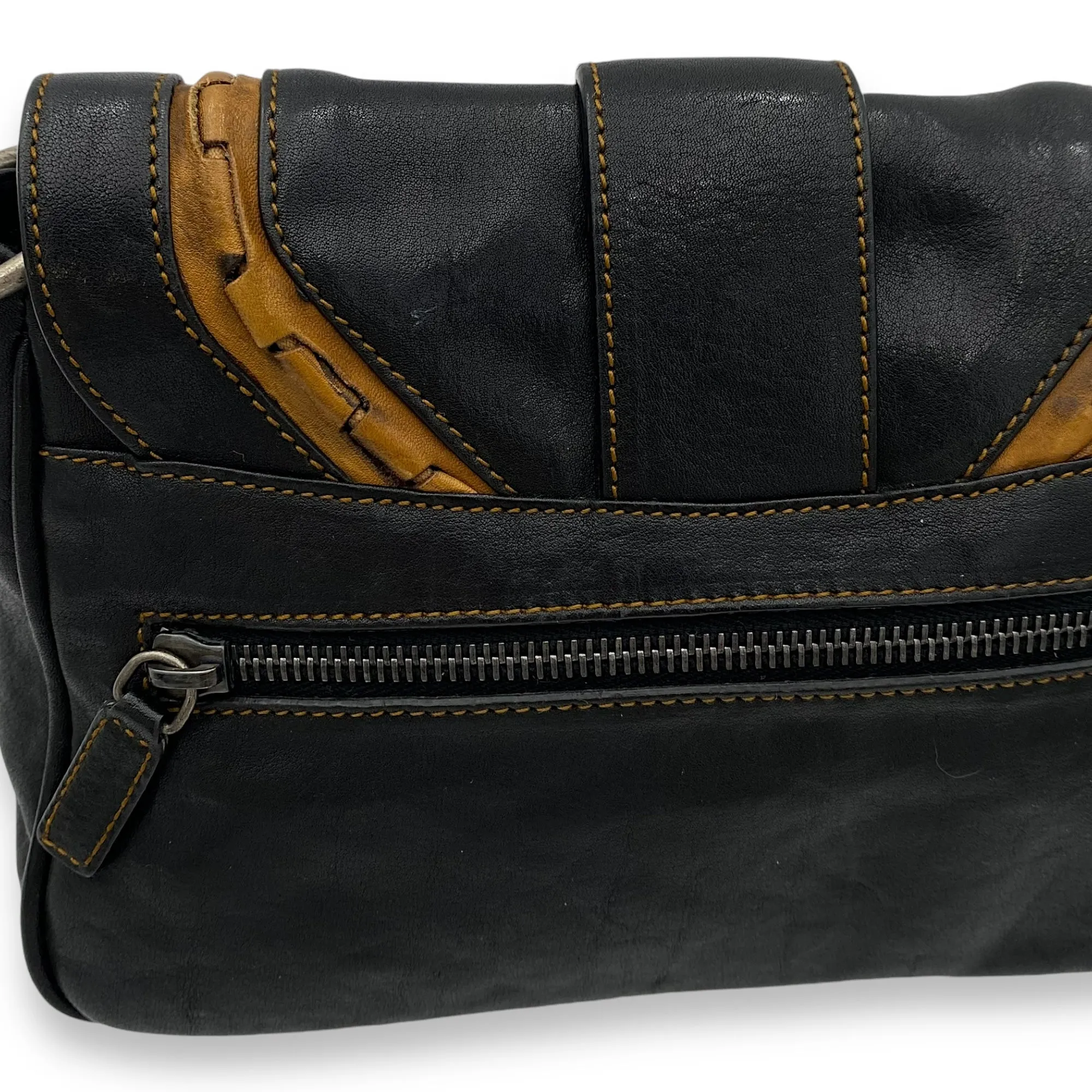 Gaucho Black Crossbody Bag in Calfskin, Ruthenium hardware