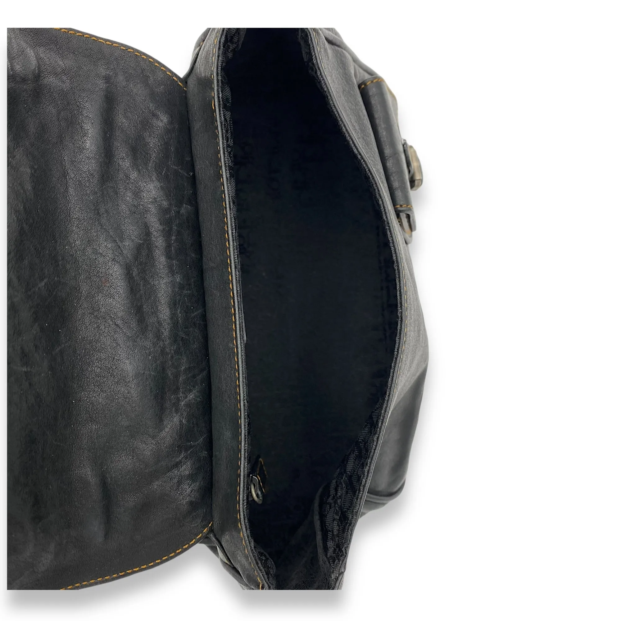 Gaucho Black Crossbody Bag in Calfskin, Ruthenium hardware