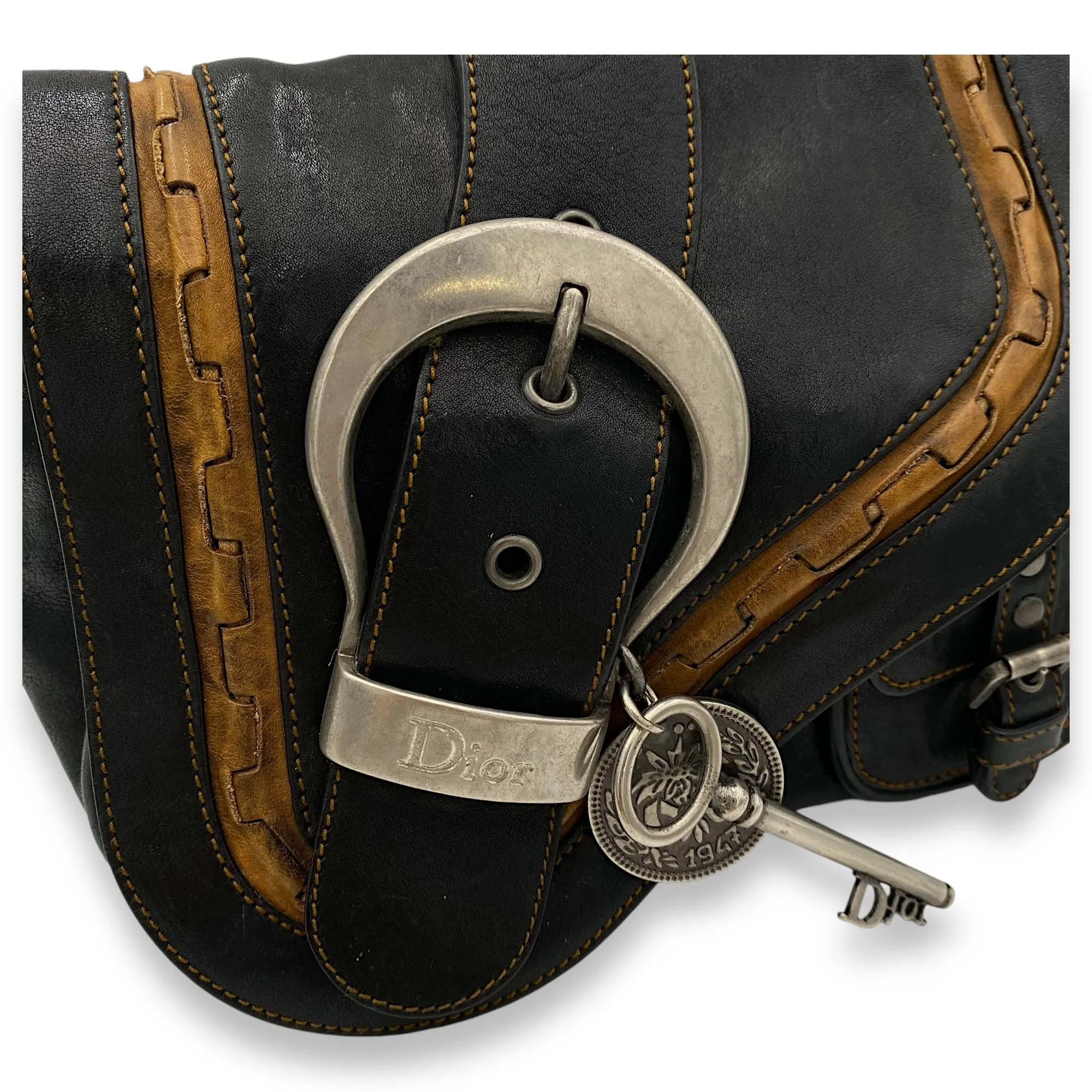 Gaucho Black Crossbody Bag in Calfskin, Ruthenium hardware