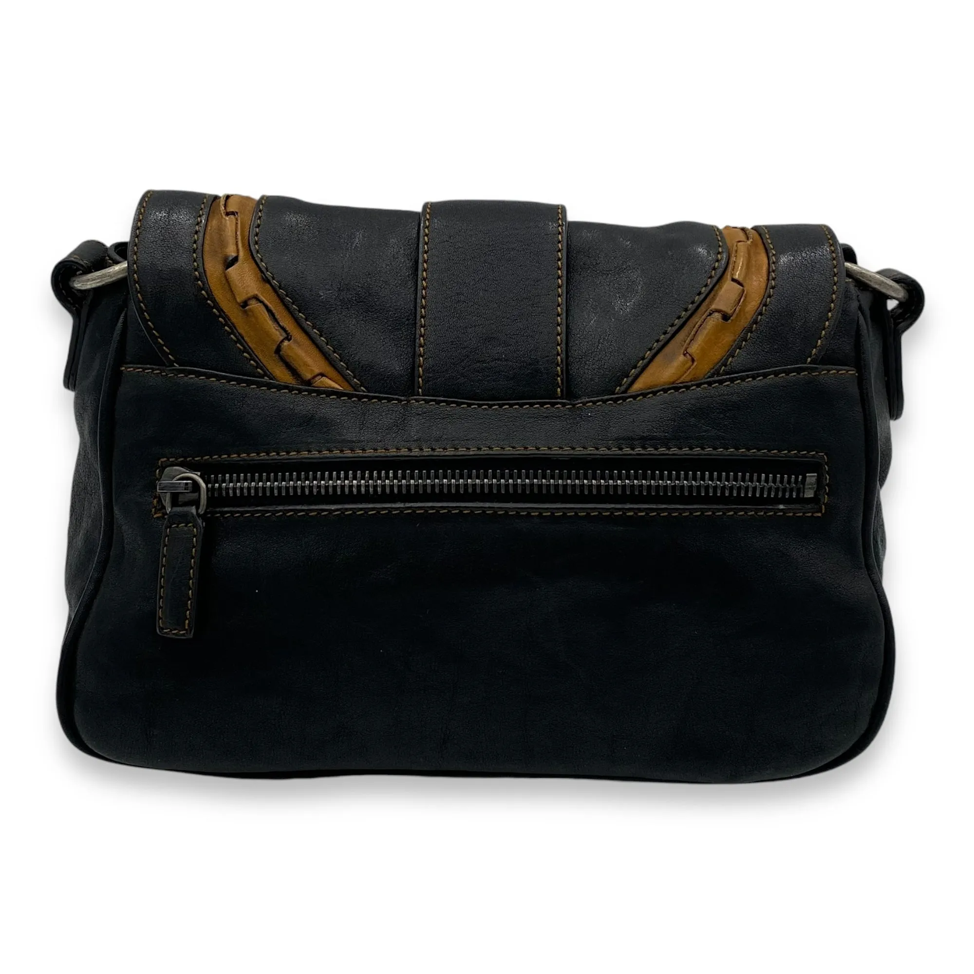 Gaucho Black Crossbody Bag in Calfskin, Ruthenium hardware