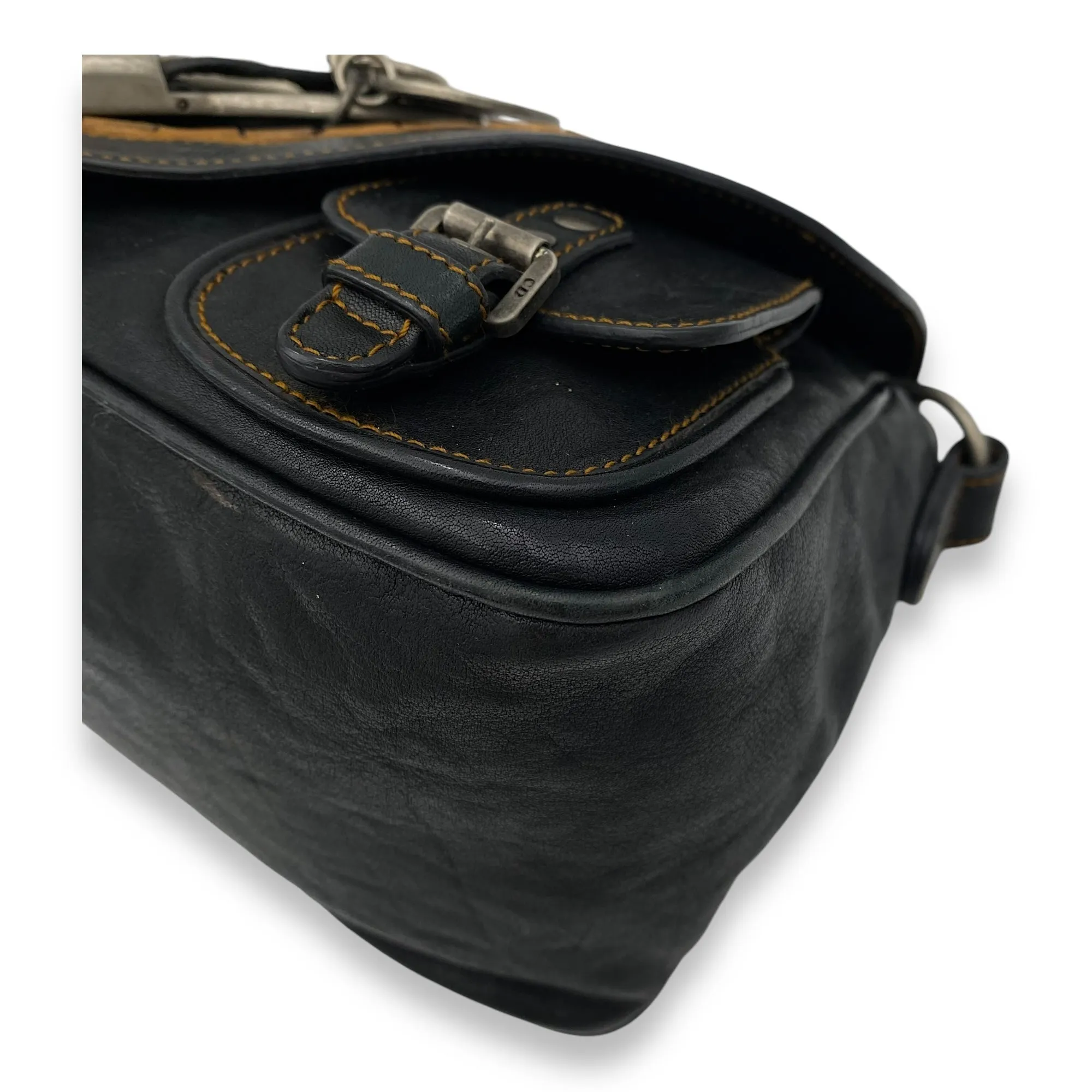 Gaucho Black Crossbody Bag in Calfskin, Ruthenium hardware