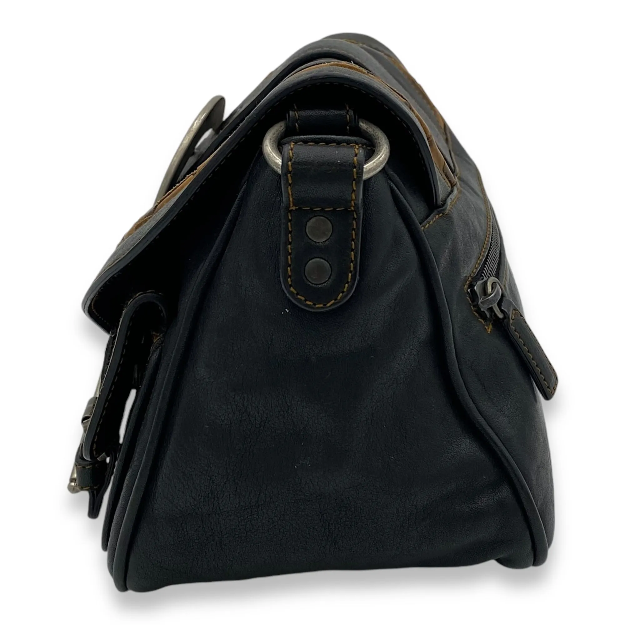 Gaucho Black Crossbody Bag in Calfskin, Ruthenium hardware