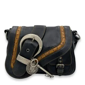 Gaucho Black Crossbody Bag in Calfskin, Ruthenium hardware