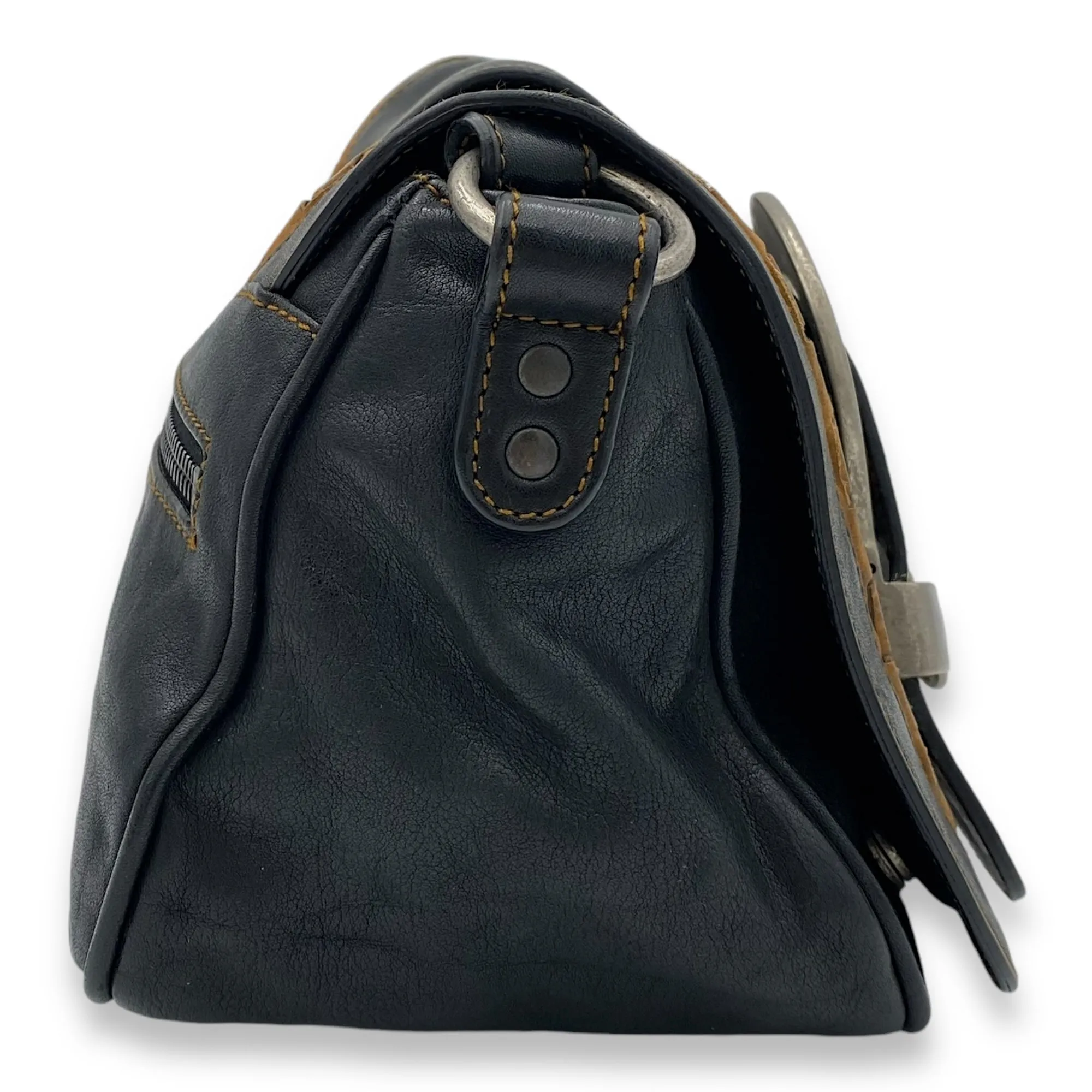 Gaucho Black Crossbody Bag in Calfskin, Ruthenium hardware