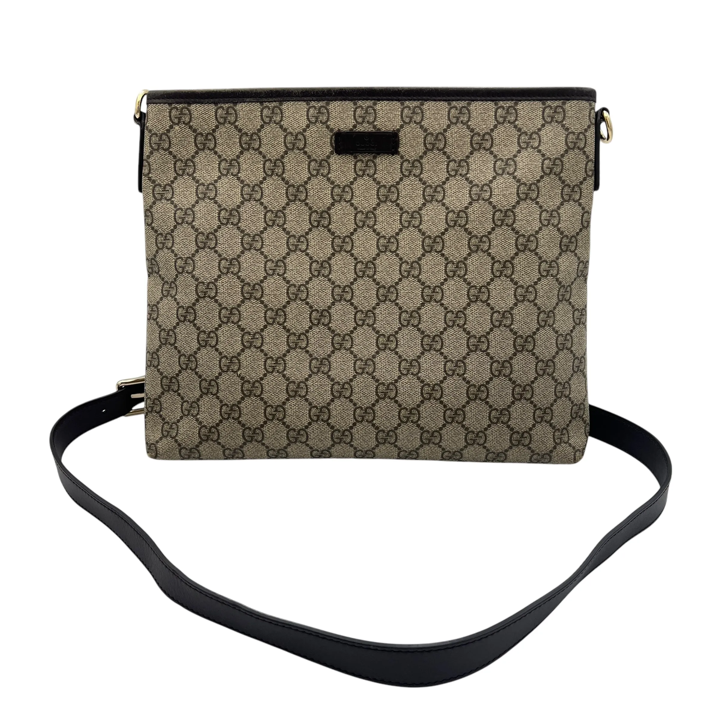 GG Crossbody Bag Brown in Monogram Coated Canvas, Silver hardware