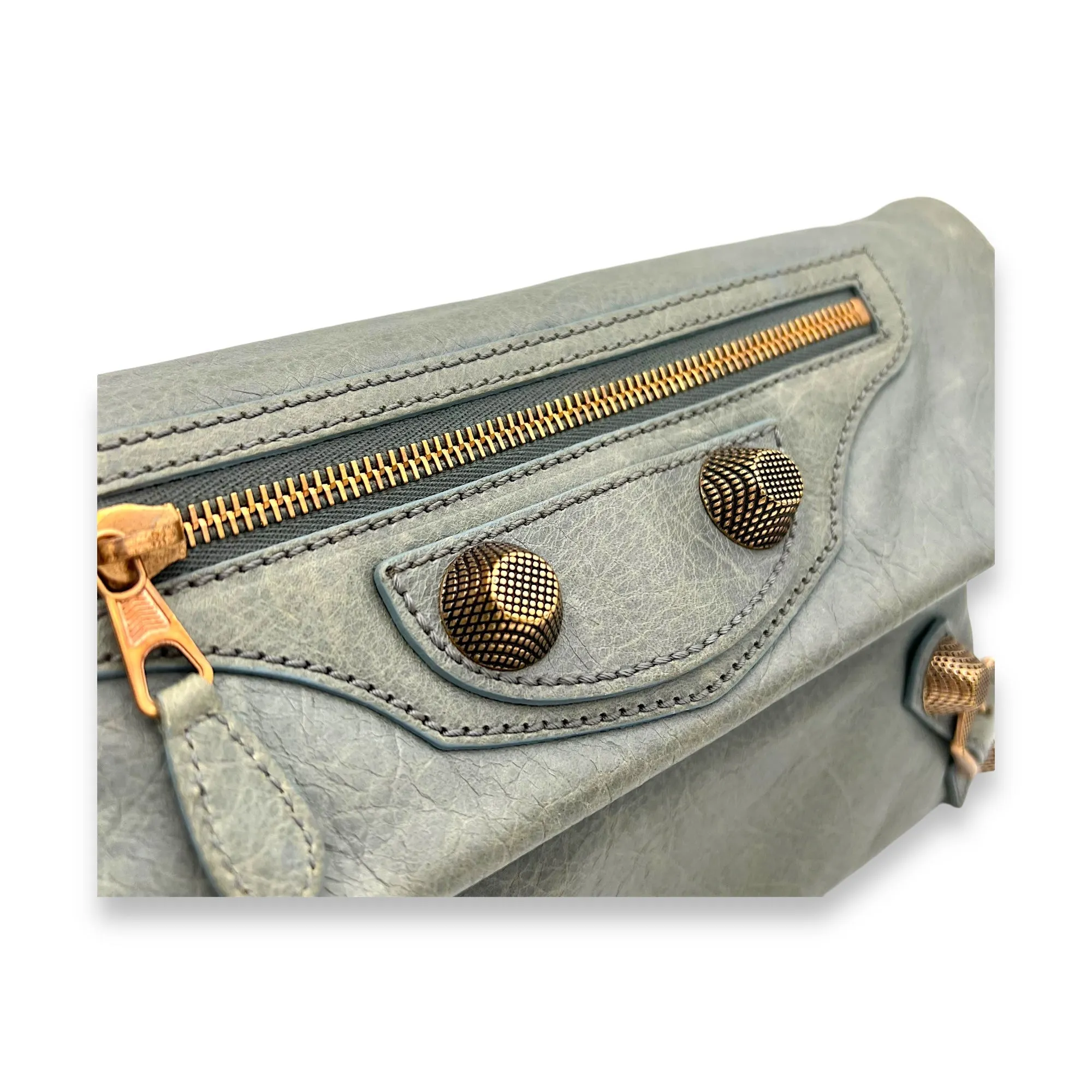 Giant Clutch Blue in Distressed Leather, Gold hardware