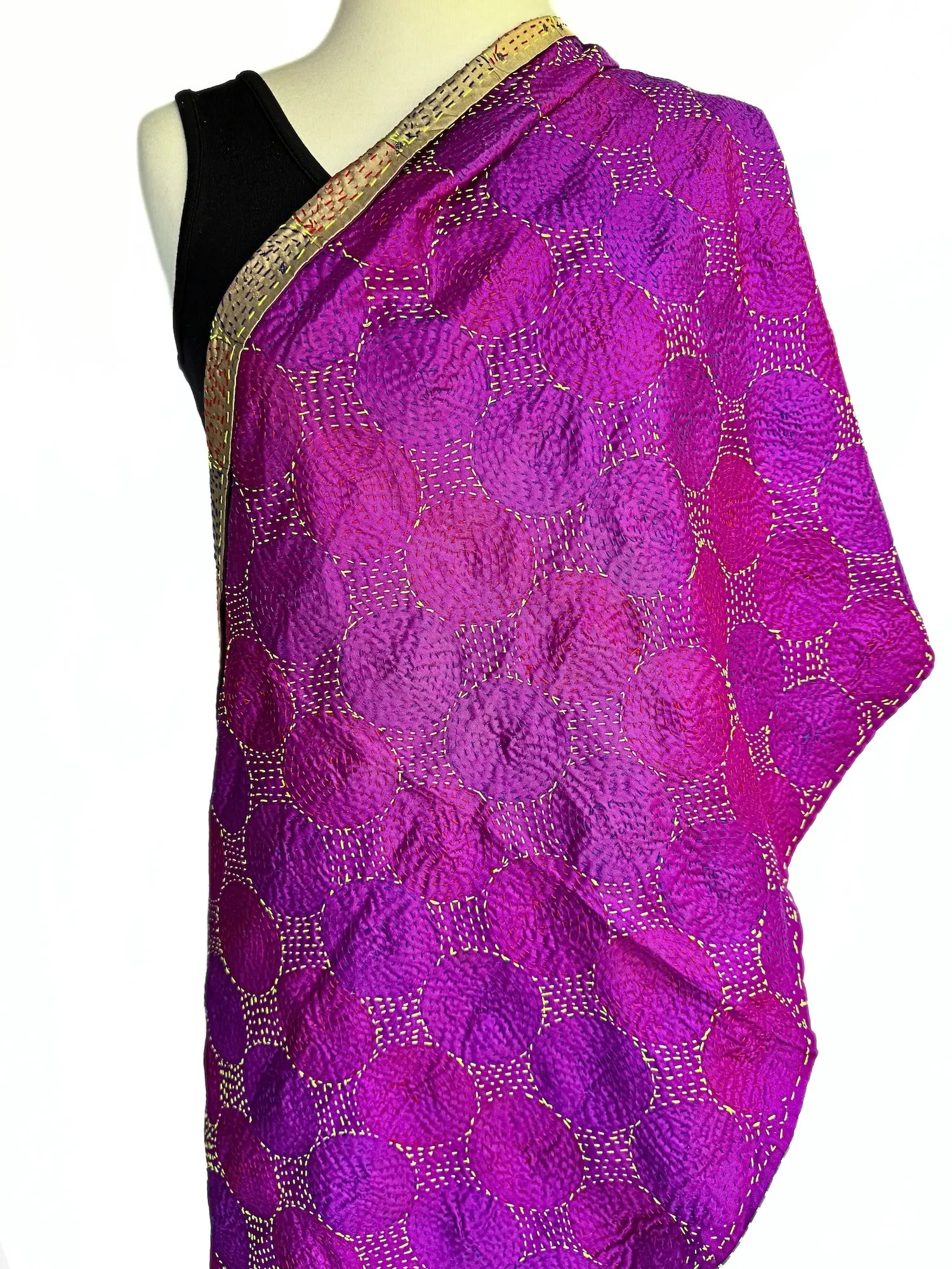 Gold and magenta silk kantha scarf