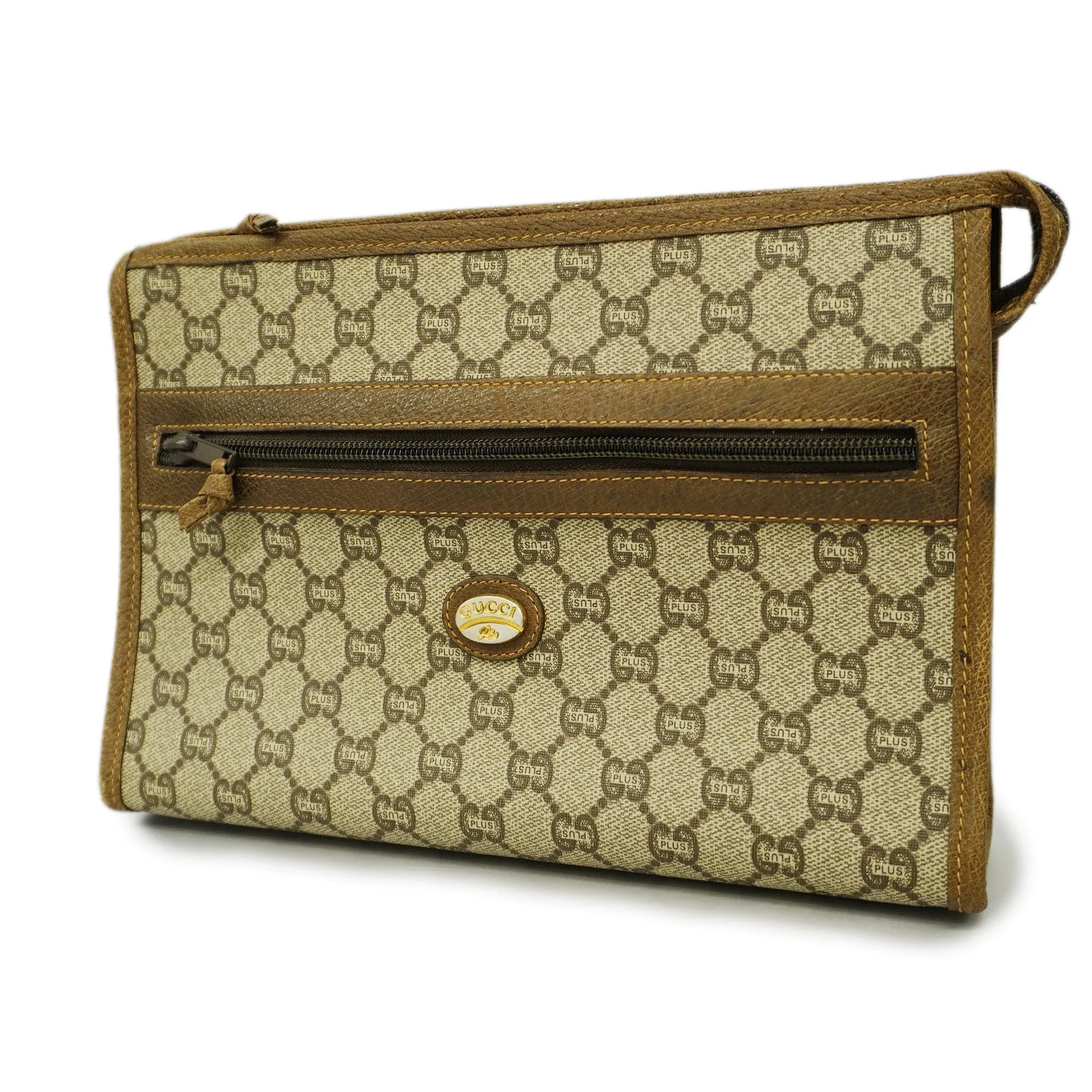 GUCCI[3ca0396]   clutch bag GG plus PVC beige gold metal