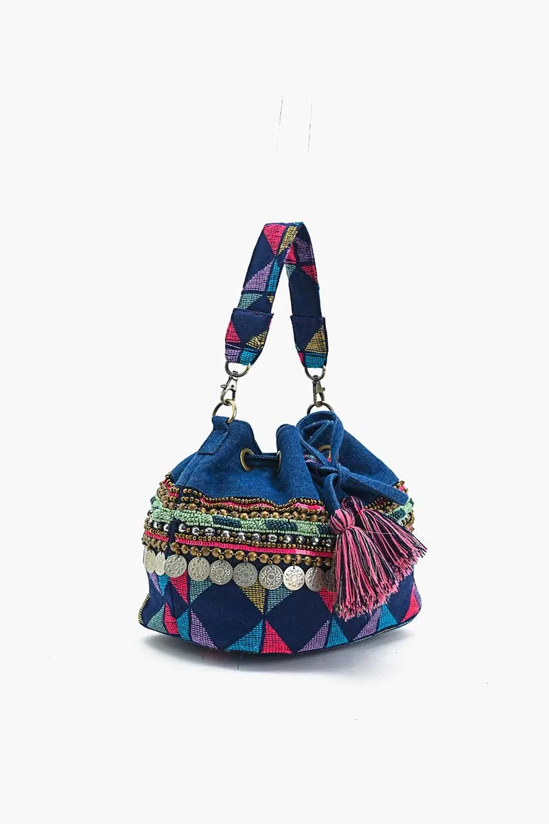 Gypsy Bloom Embellished Bucket Bag