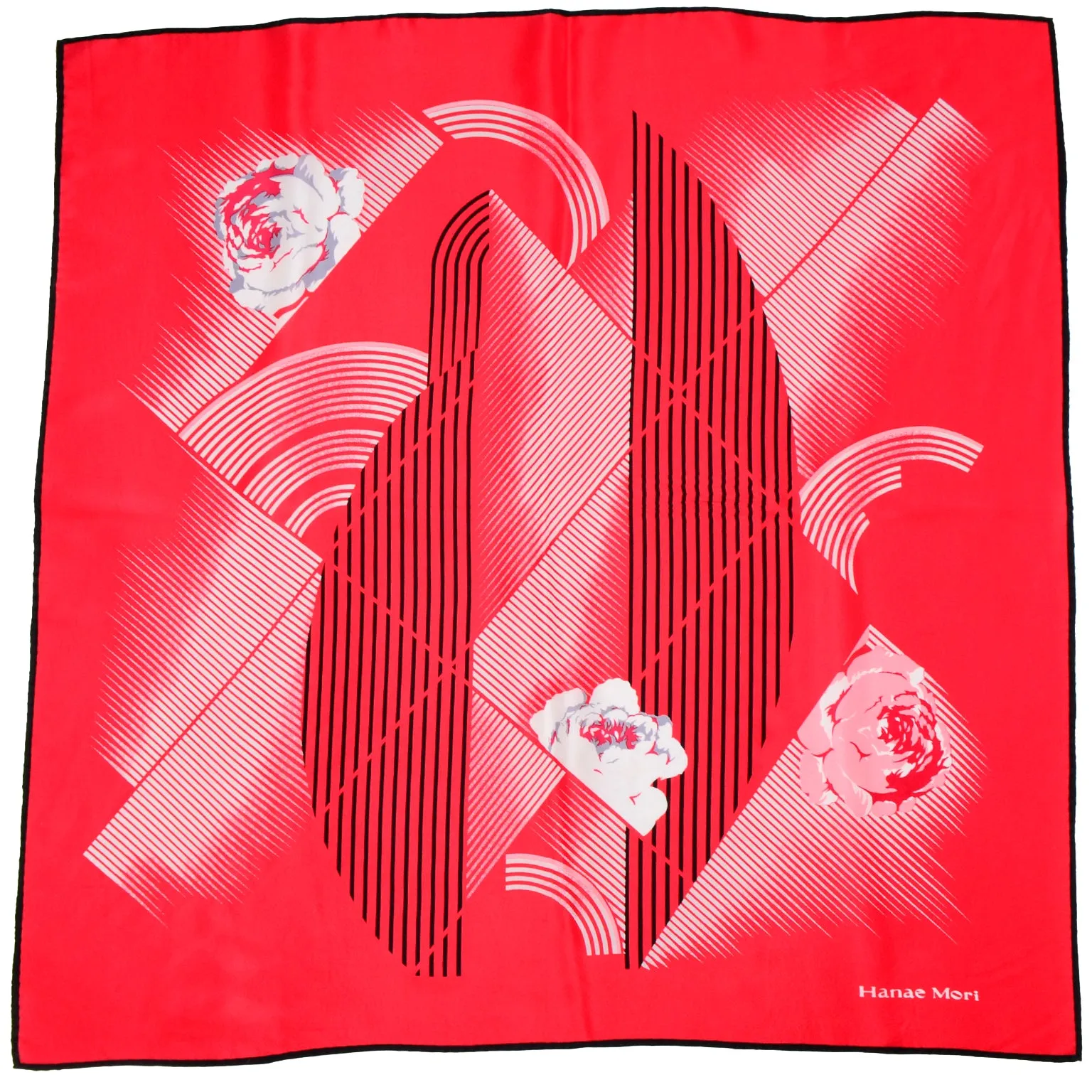 Hanae Mori Red Silk Abstract Print Vintage Scarf