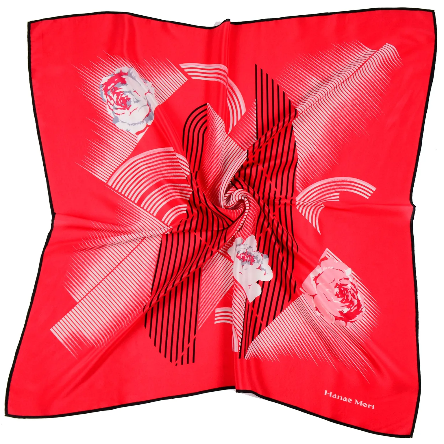 Hanae Mori Red Silk Abstract Print Vintage Scarf