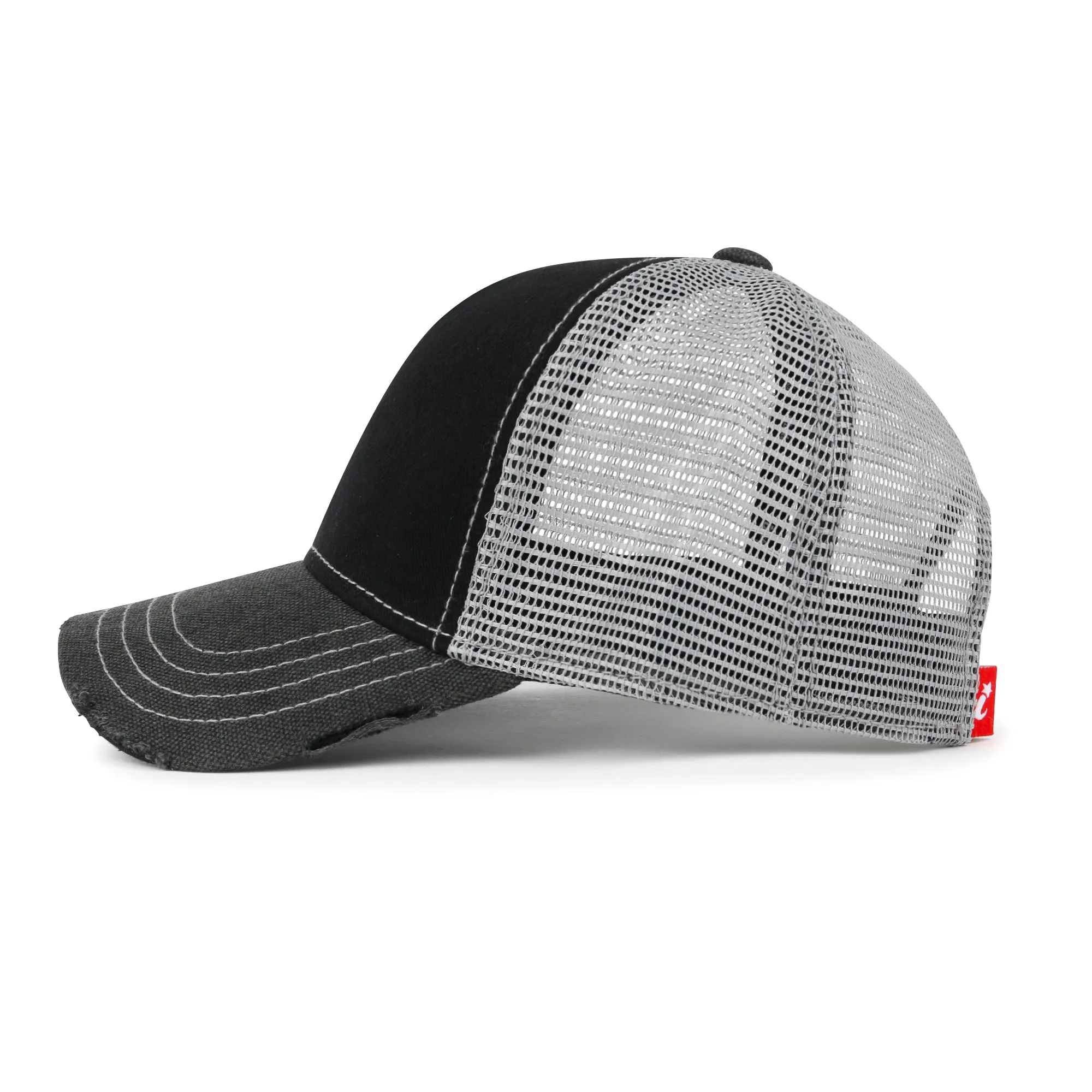 ililily PREMIUM Blank Cotton Mesh Back Structured Hat Distressed Baseball Cap