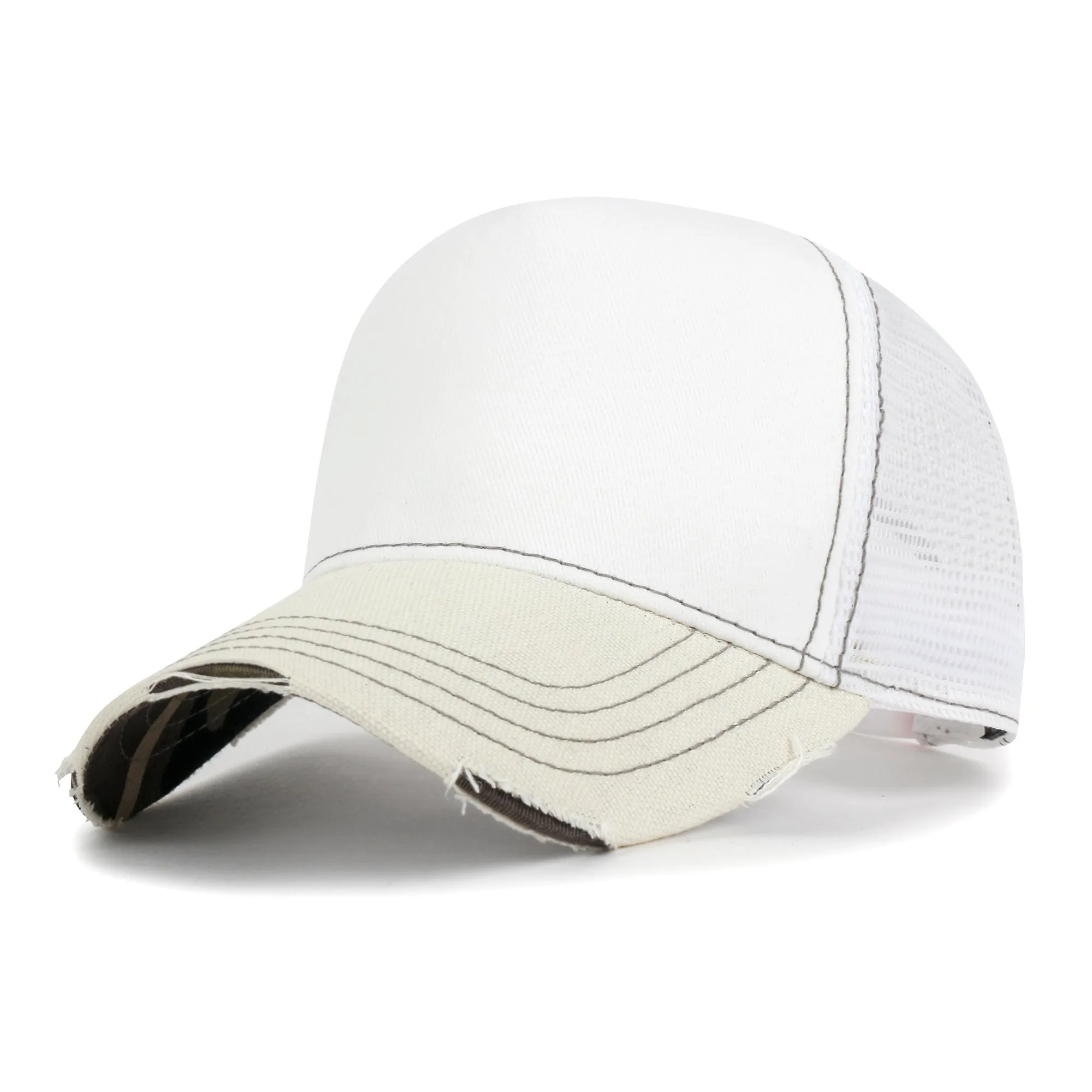 ililily PREMIUM Blank Cotton Mesh Back Structured Hat Distressed Baseball Cap