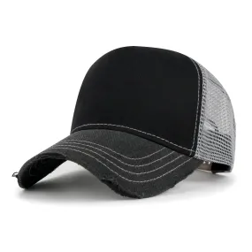 ililily PREMIUM Blank Cotton Mesh Back Structured Hat Distressed Baseball Cap