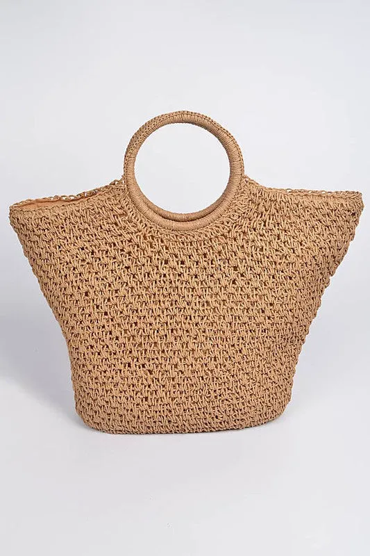 Khaki Straw Cross Basket Bag