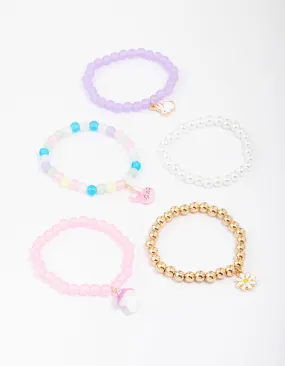 Kids Easter Bunny Flower Stretch Beaded Bracelet 5-Pack