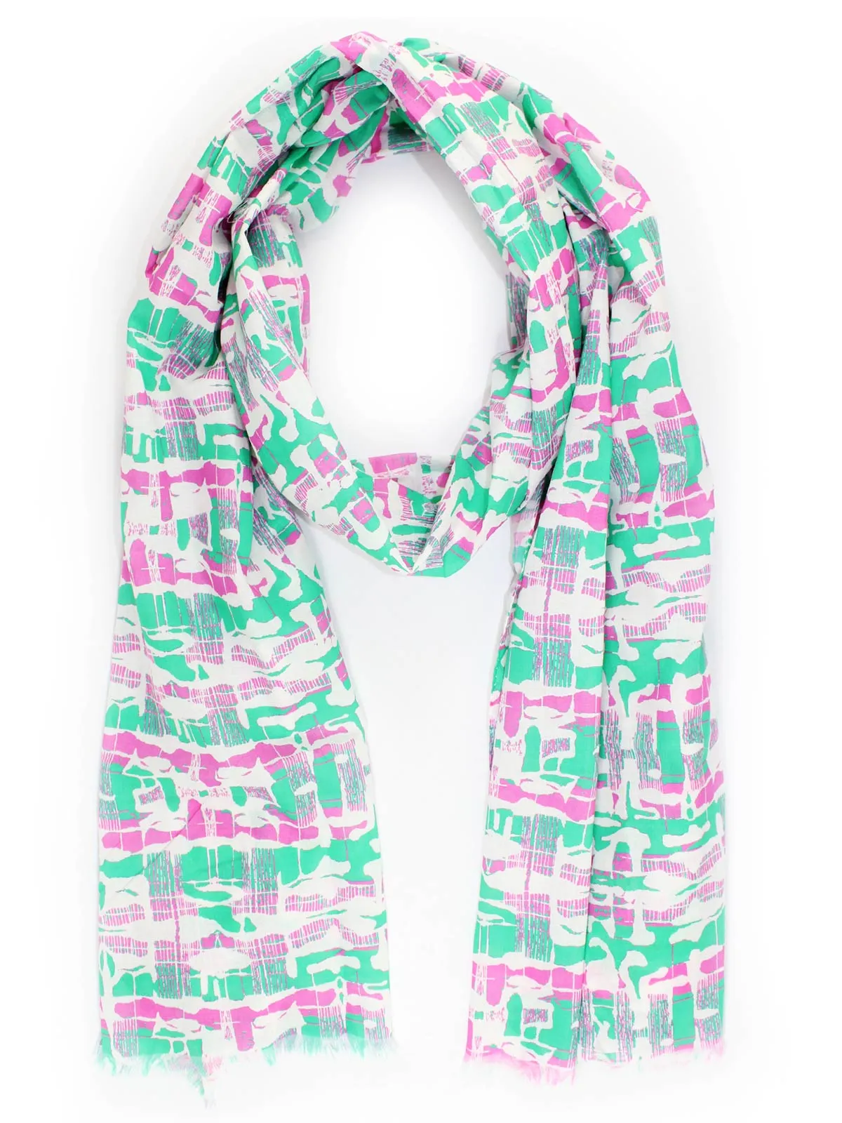 Kiton Scarf White Green Pink Design - Cotton Shawl FINAL SALE