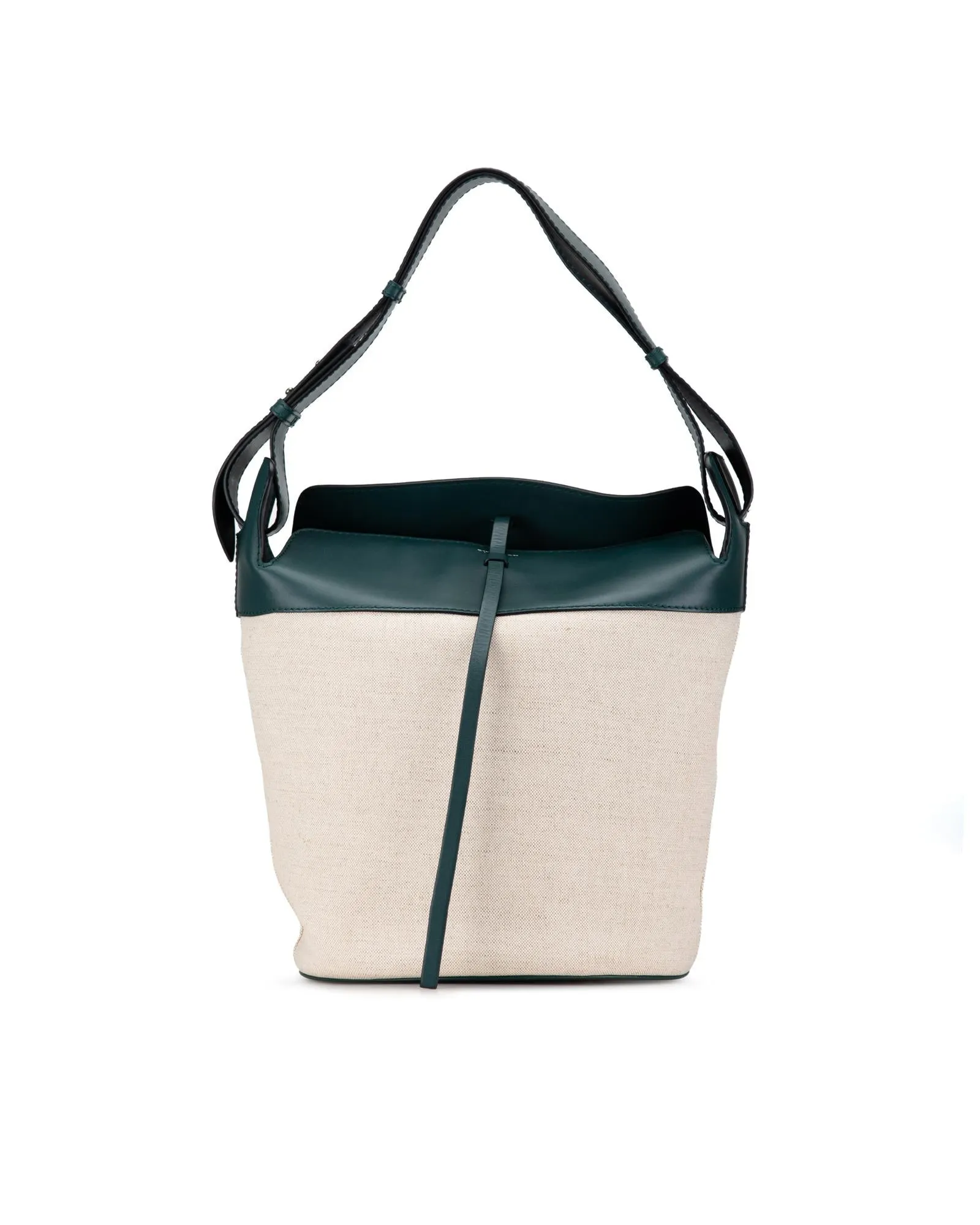 Leather Trimmed Canvas Bucket Bag with Flat Leather Strap