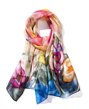 Long Hand Painted Silk Scarf - Poppy Garden