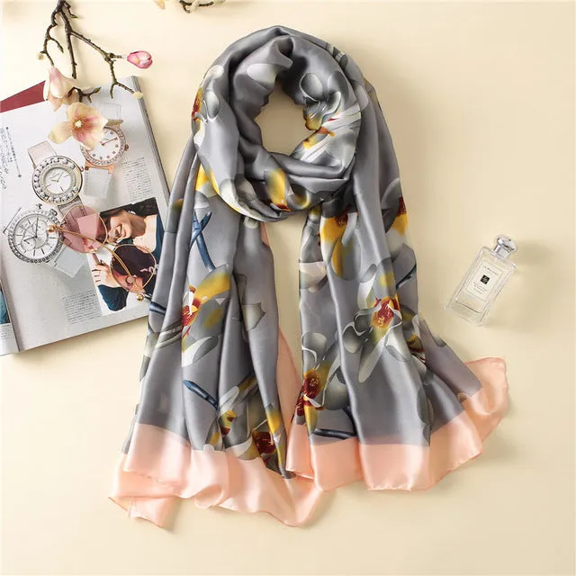 Luxury Brand Soft Silk Foulard Summer Women Scarf