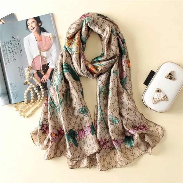 Luxury Brand Soft Silk Foulard Summer Women Scarf